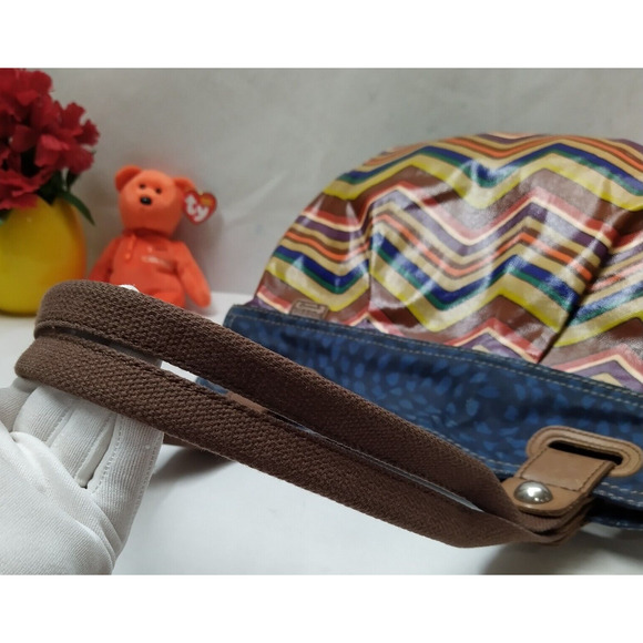 Fossil Key Per Multicolor Coated Canvas Stripe Double Handle Tote Shoulder Bag - Picture 5 of 15